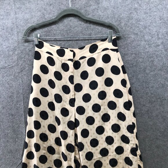 Zara Wide Leg Crop Satin Pants Womens M High Rise Beige Black Polka Dot Culotte - Picture 6 of 10